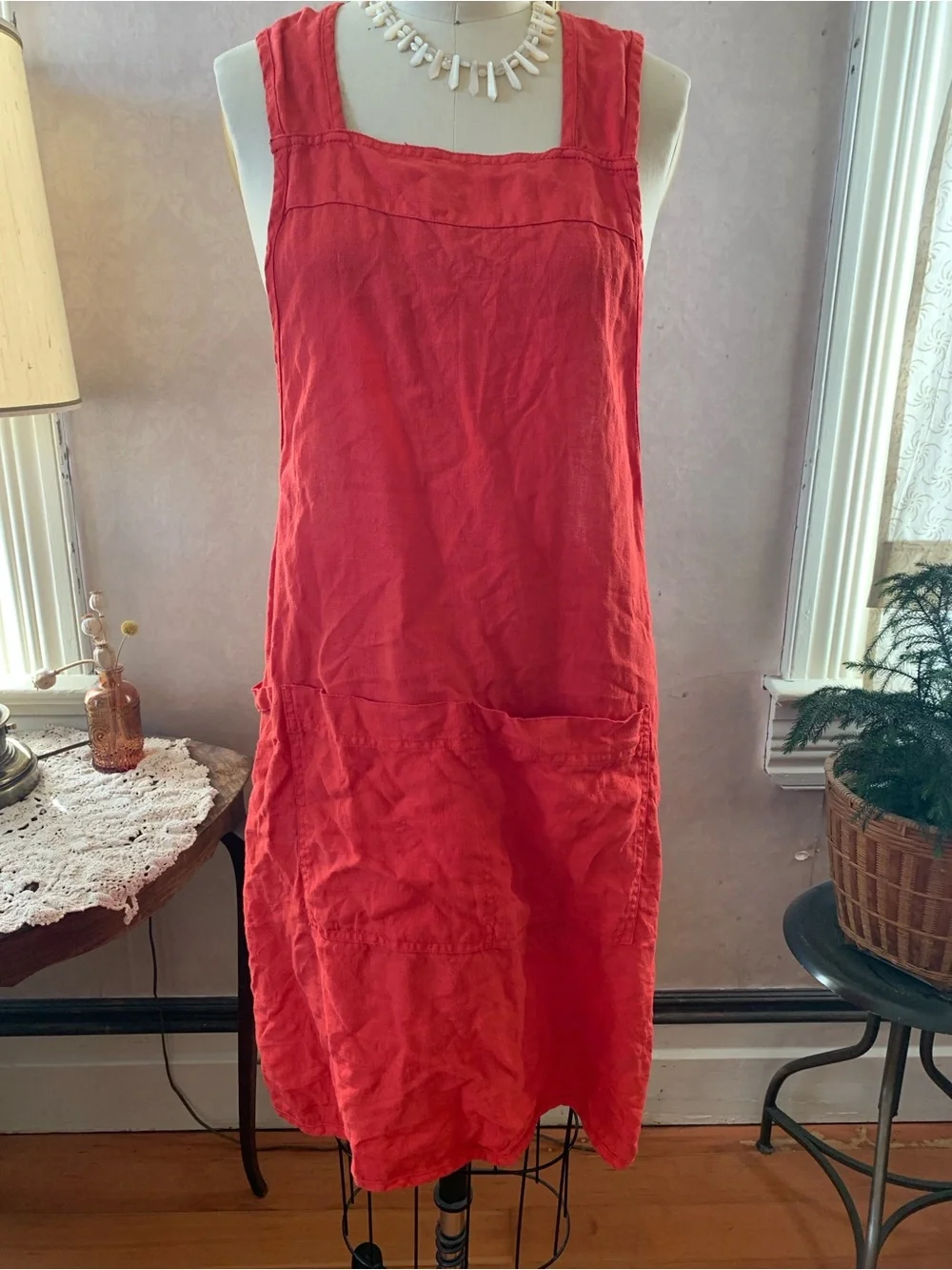 Red Linen Apron Cross back One Size Trader Joe’s